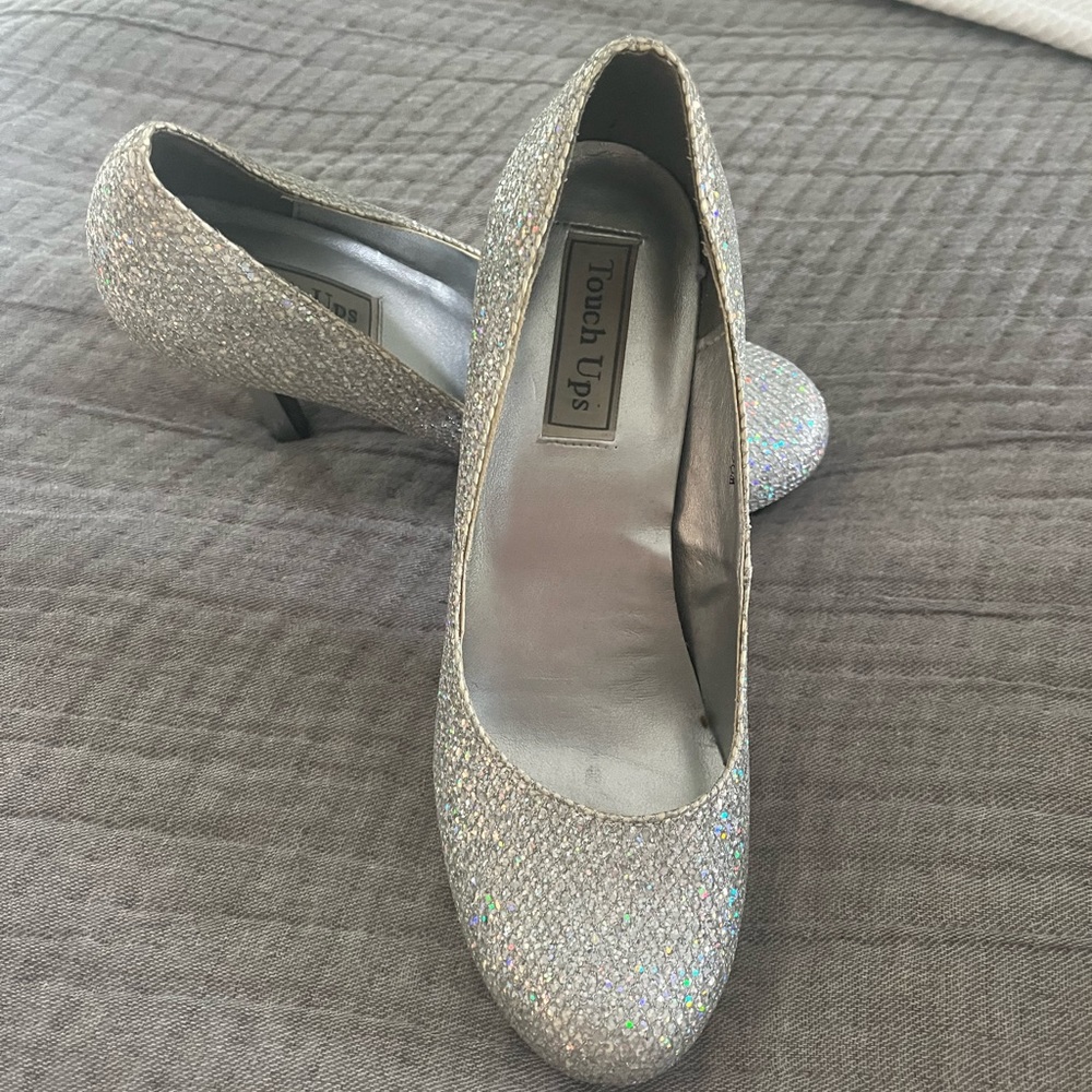 Silver Glitter Platform Pumps Gem